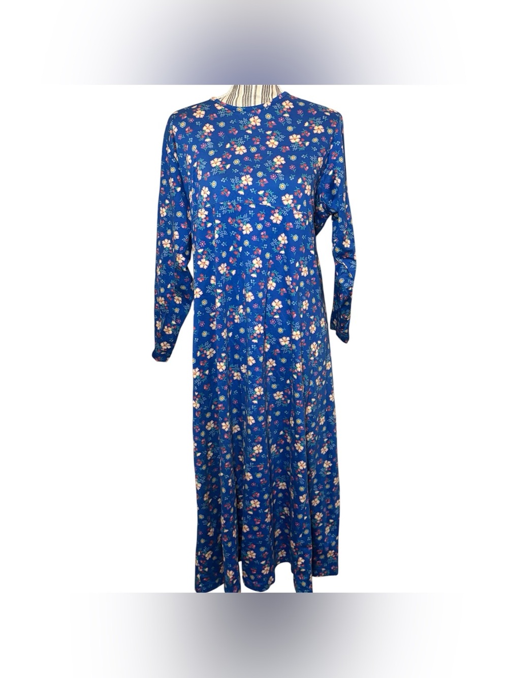 Hannah Anderson rare vintage women’s cotton maxi floral dress plus size blue mod